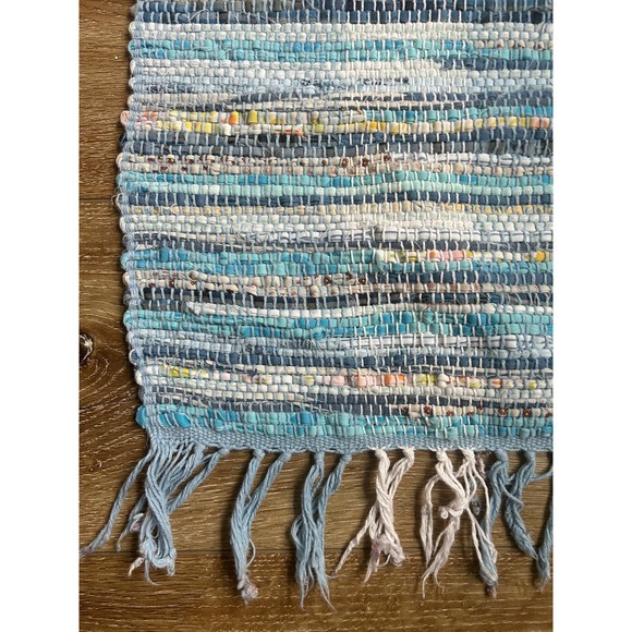 Cottagecore Rag Area Rug - 35 x 32 In - 100% Cotton‎ - Hand Woven Rag Throw Rug - Picture 2 of 3